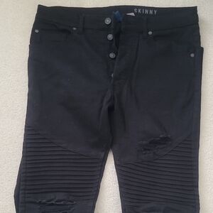 H&M Black Skinny Moto Jeans with Ribbed Panels